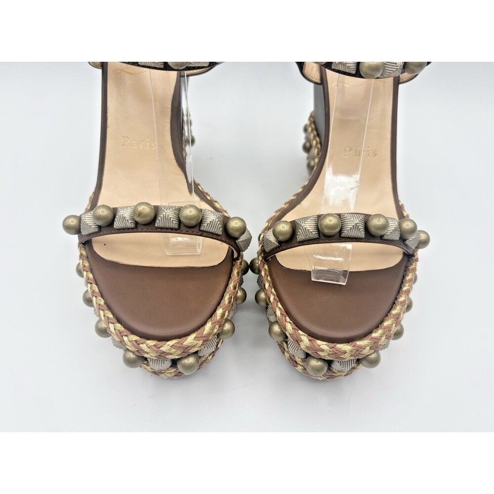 Christian Louboutin Cataconico 120 Brown Leather Wedge Espadrilles Size EU 38 - Picture 5 of 13